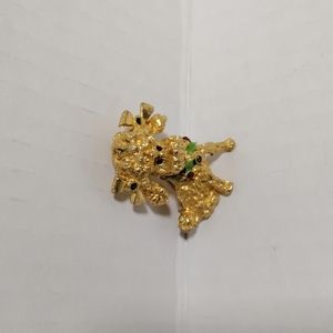 Vintage poodle brooch pin gold tone with rhinestone